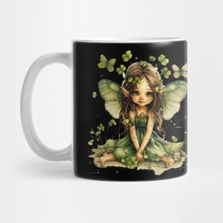 Cute Saint Patrick's Day Fairy seated in four leaf clovers butterflies shamrocks happy St. Patricks Day Mug